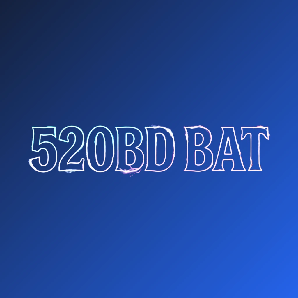 Colorful gaming logo for 520BD BAT featuring extra bold block letters with electric blue, purple, and pink neon gradients and dynamic glowing effects on a transparent background, designed as a wide horizontal rectangular wordmark for a website header